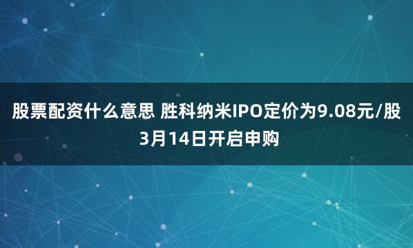 股票配资什么意思 胜科纳米IPO定价为9.08元/股 3月14日开启申购