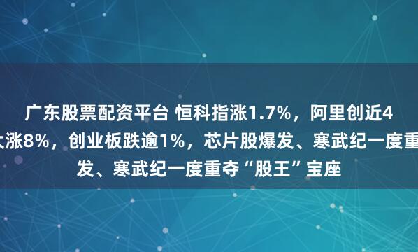 广东股票配资平台 恒科指涨1.7%，阿里创近4年新高、百度大涨8%，创业板跌逾1%，芯片股爆发、寒武纪一度重夺“股王”宝座